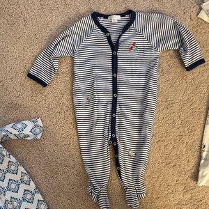 Kissy Kissy Navy and White Striped Footie